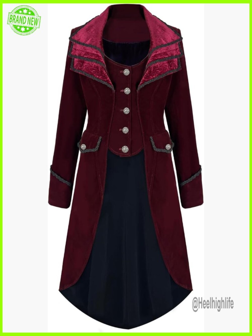 Victorian Gothic Vintage Tailcoat Pirate Jacket Steampunk Long Coat